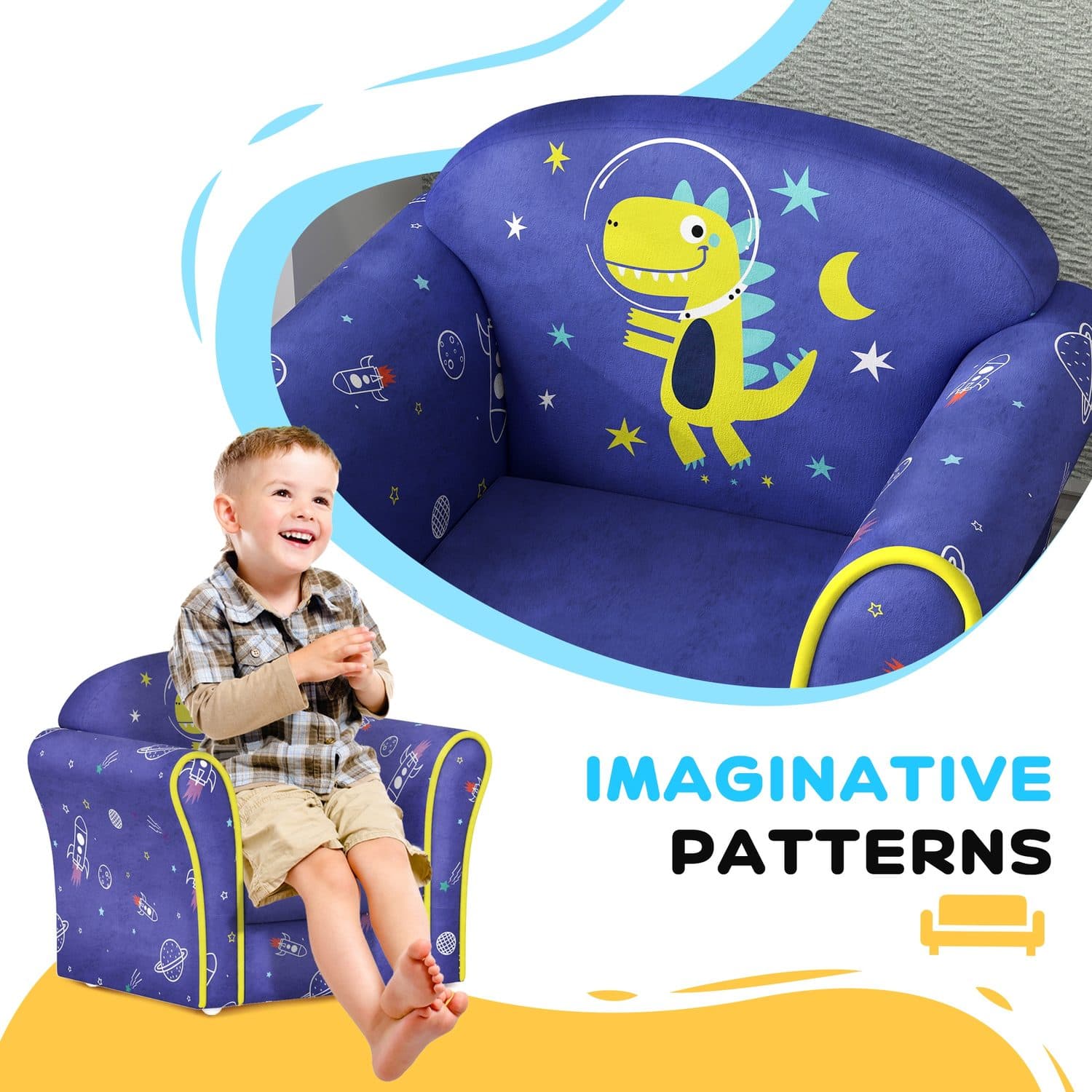 Blue kids armchair for cosy toddler reading corners - image 3