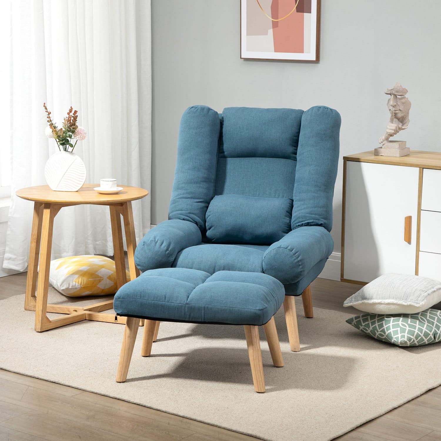 Blue Reclining Armchair and Matching Footstool - image 3