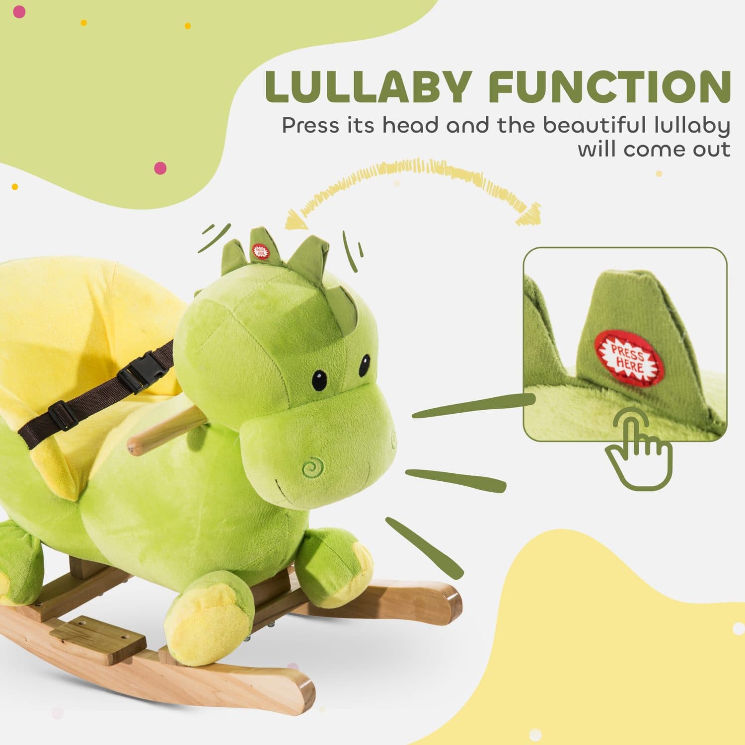Soft Plush Dinosaur Rocking Toy with Wooden Base and Safety Buckle - image 4