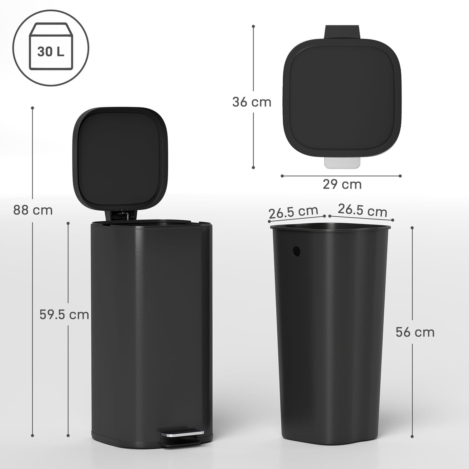 Slim 30L Black Pedal Bin for Tidy Everyday Use - image 1