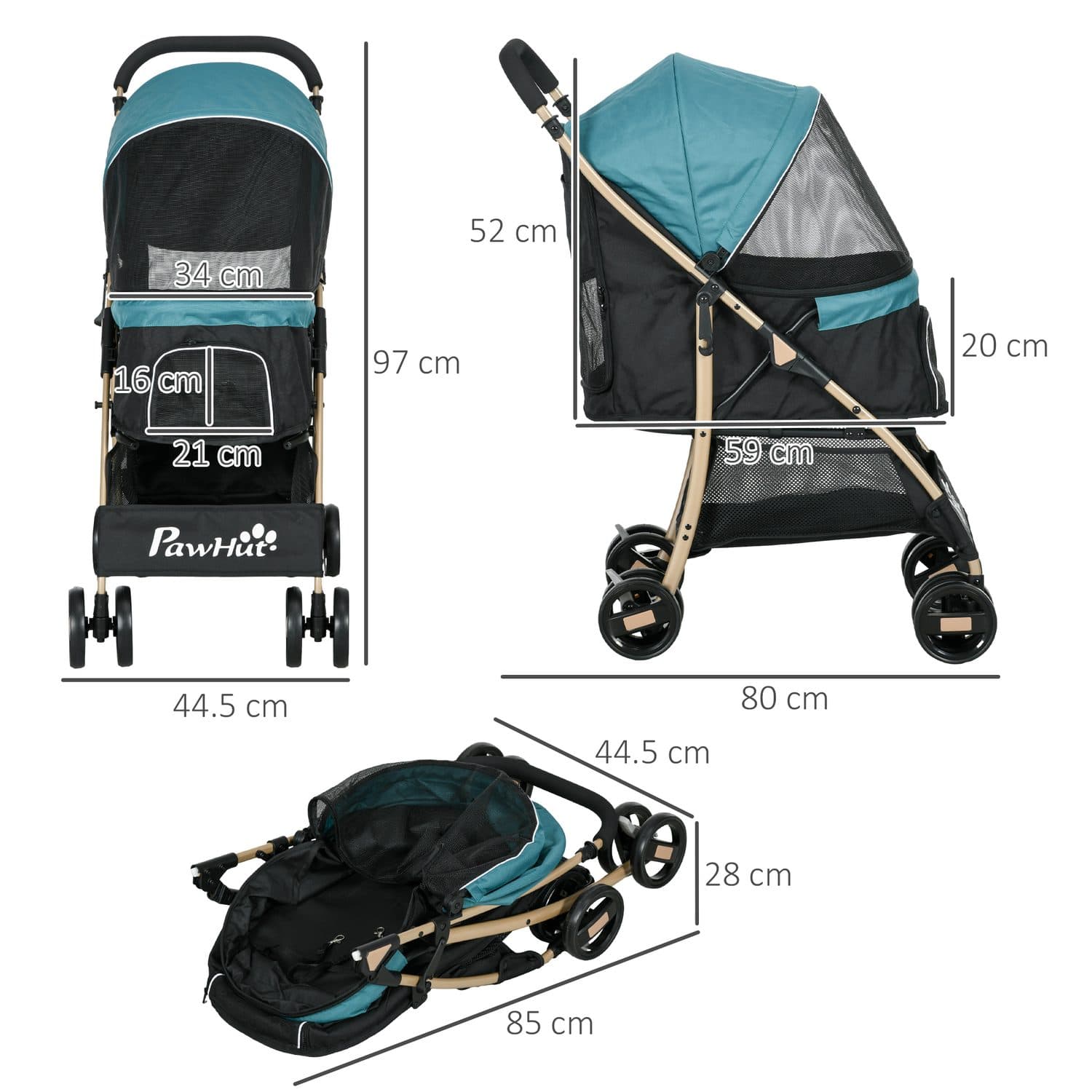 PawHut Pet Stroller for Small Dogs, Dark Green - image 4