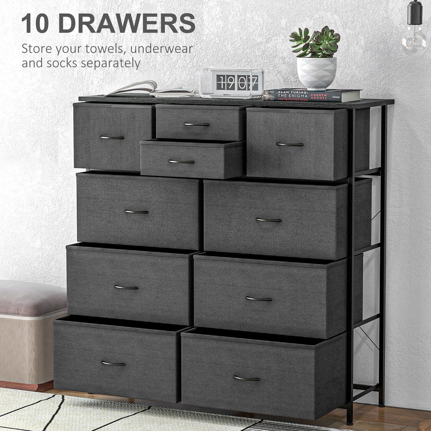 10-Drawer Chest of Drawers — Fabric Storage, Steel Frame - image 5