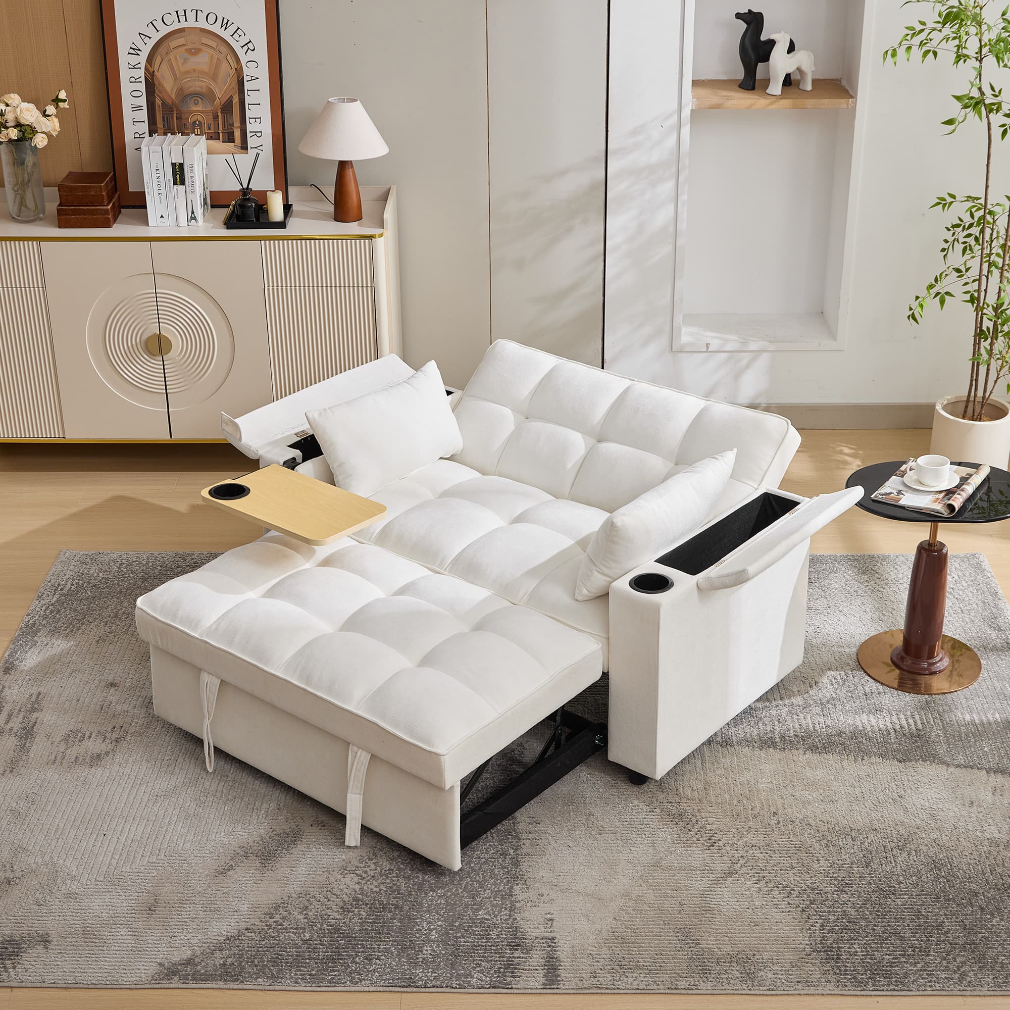 Beige 2-Seater Sofa Bed