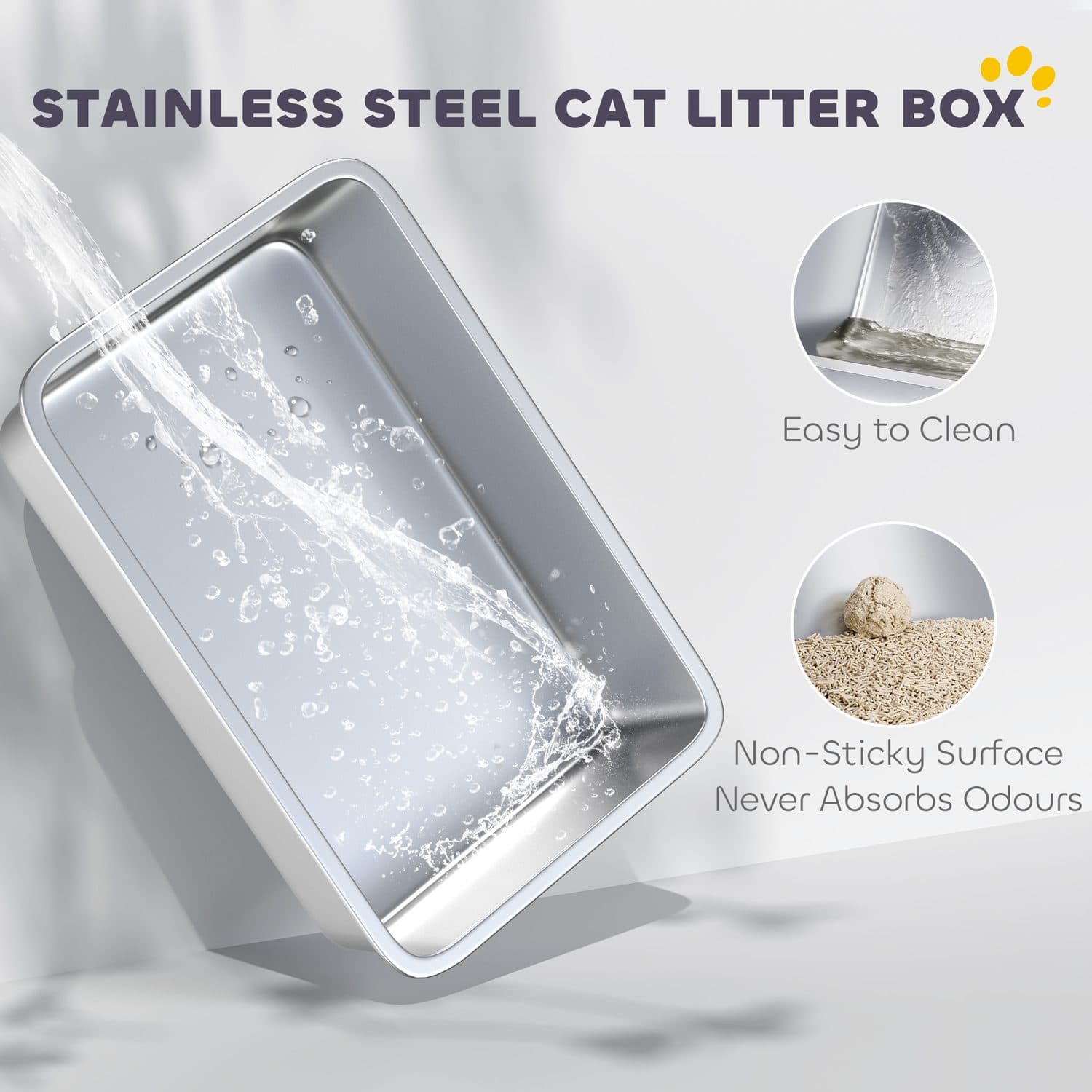 High-Sided Stainless Steel Litter Box with Mat and Scoop - image 3