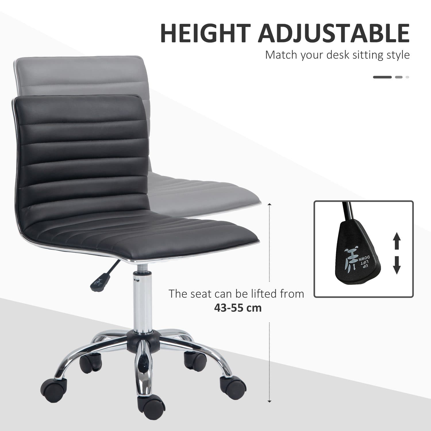 Armless Faux Leather Swivel Office Chair in Black - image 3