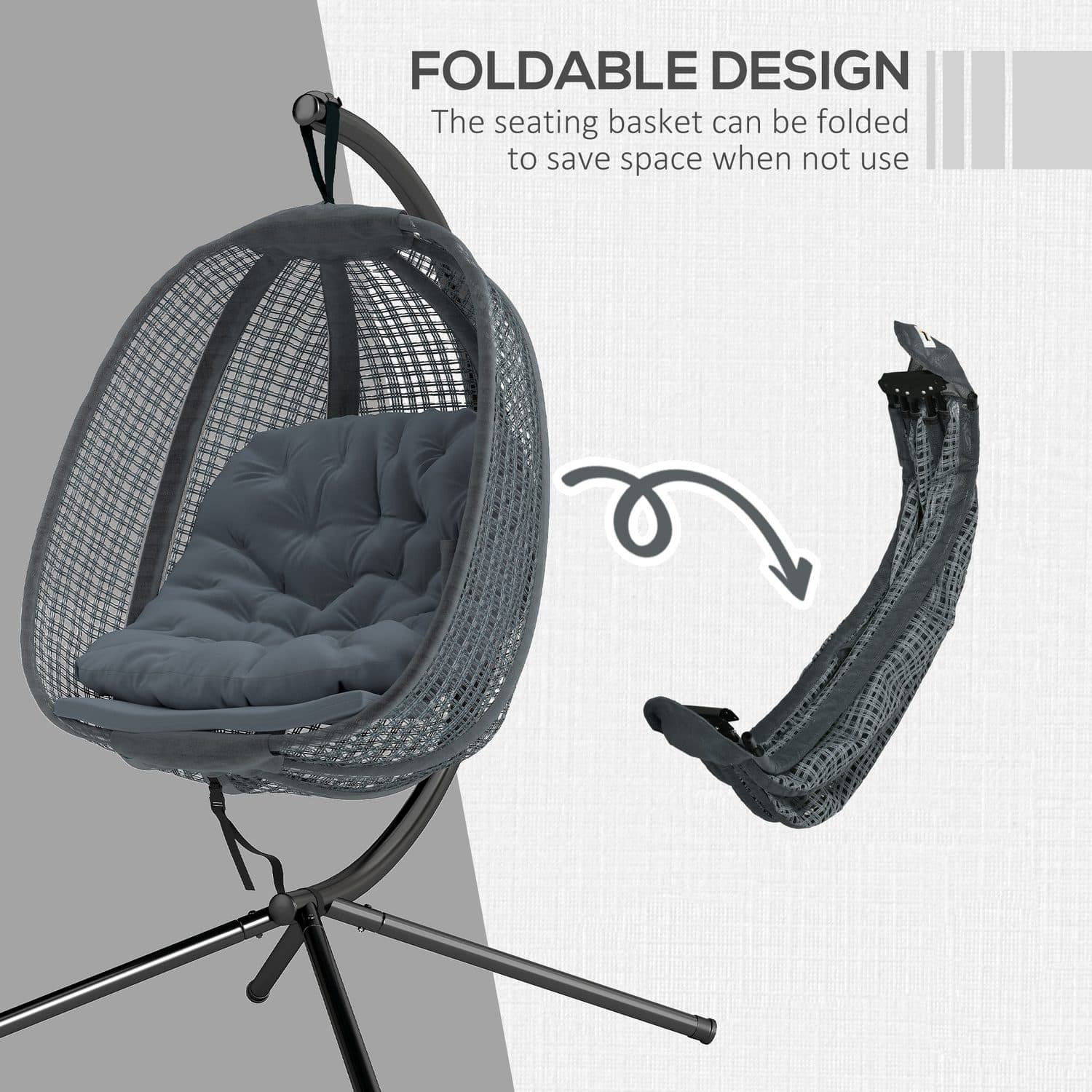 Dark Grey Hanging Egg Chair with Stand - image 3