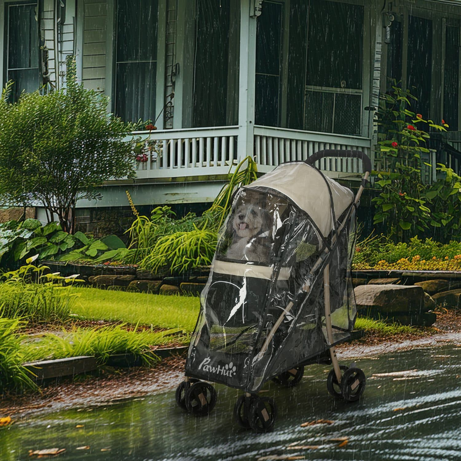 PawHut Pet Stroller with Mesh Basket and Weather Cover - image 2