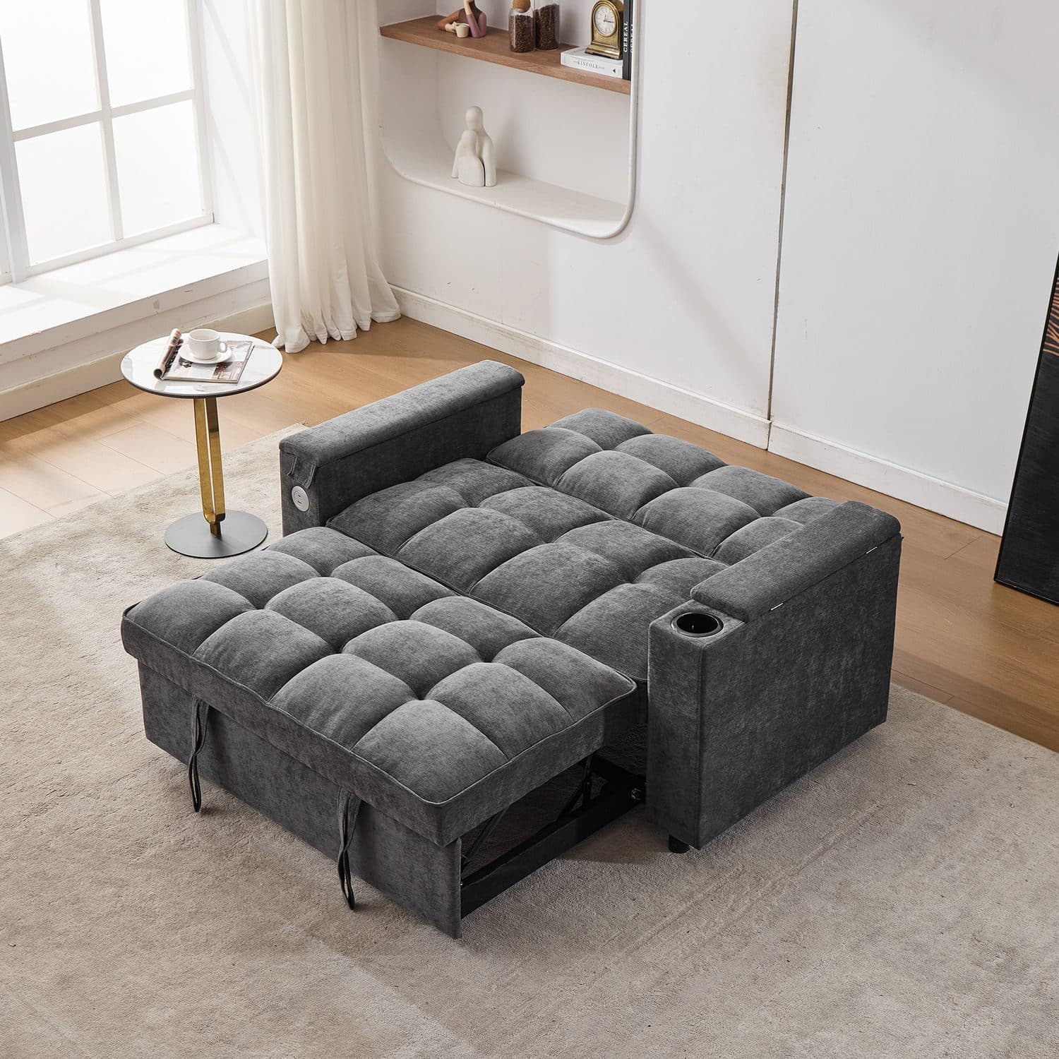 Grey Click Clack Sofa Bed with USB Charging and Hidden Table - image 2