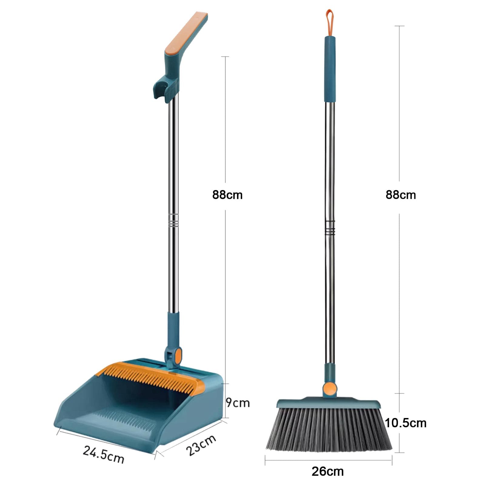 Long-Handle Broom and Dustpan Set with Built-In Comb Edge - Default