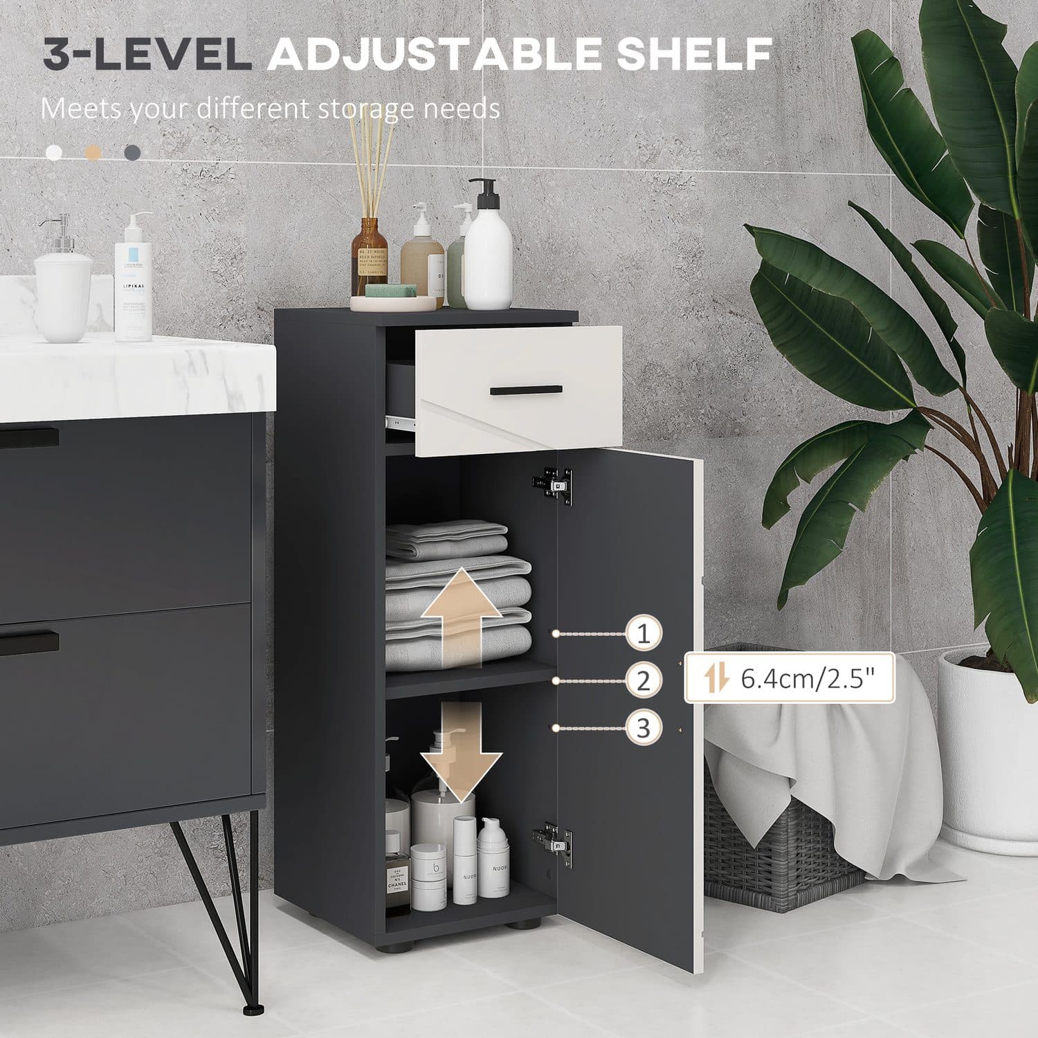 Kleankin Slim Grey Bathroom Cabinet - image 5