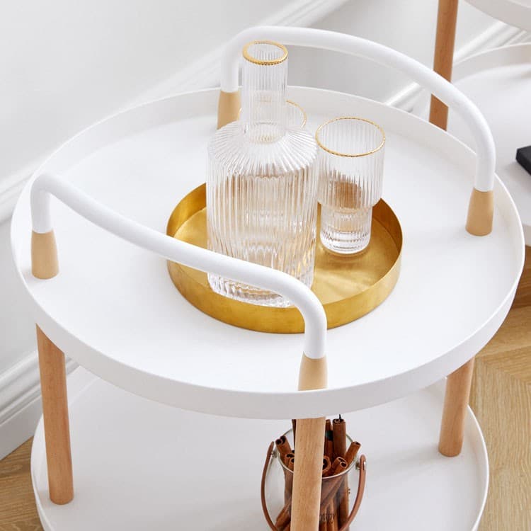 Round Two-Tier Trolley on Castors with Natural Wood Legs - image 7