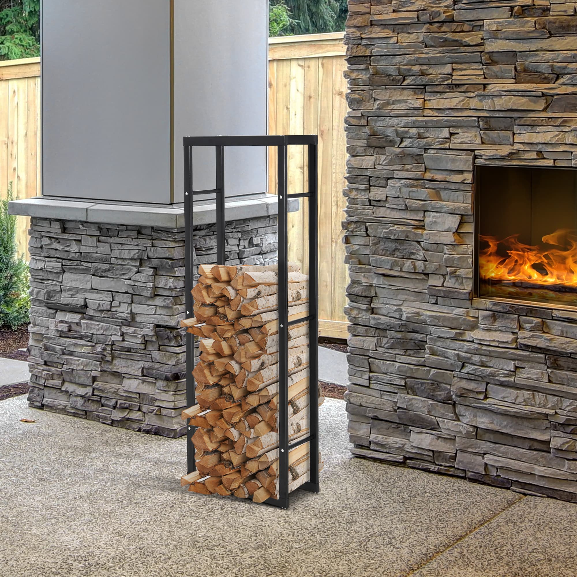 Tall Black Metal Firewood Rack — 40 x 25 x 150 cm - image 1
