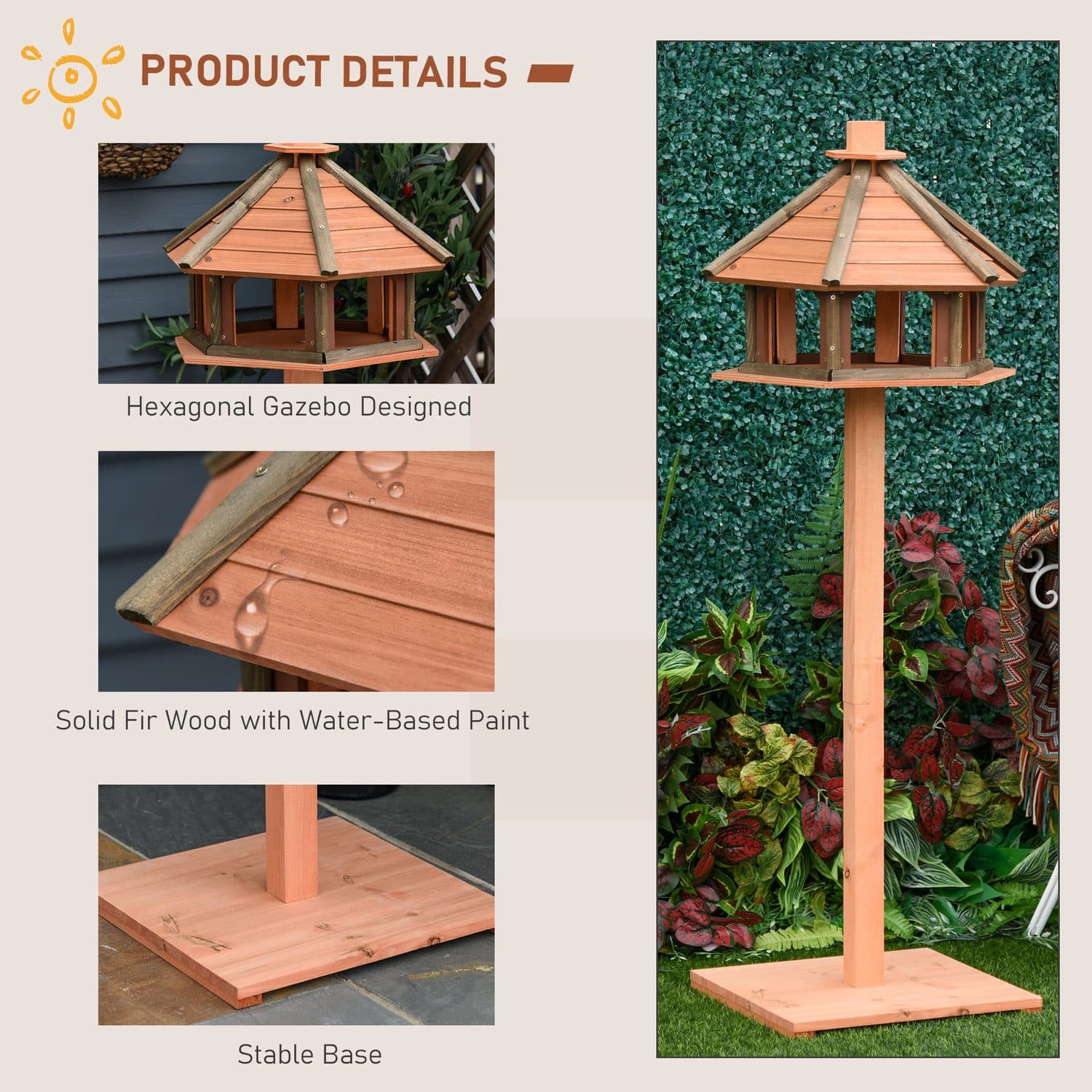 PawHut 130cm Wooden Bird Table with Roof - image 1