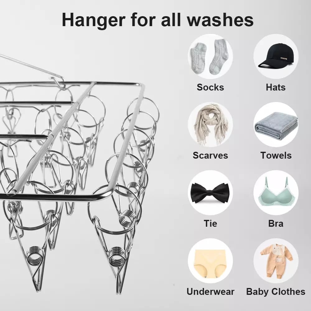 Stainless Steel Sock Hanger for Effortless Air Drying - Silver
