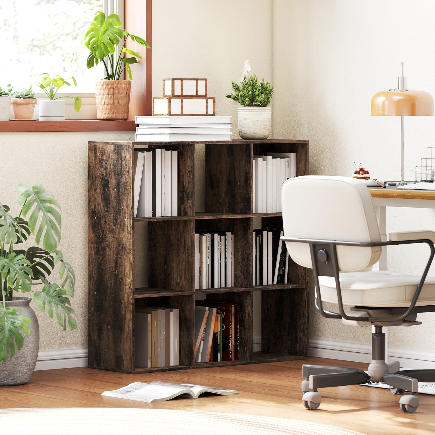 Rustic Brown Nine-Cube Storage Shelf for Effortless Organisation - image 3