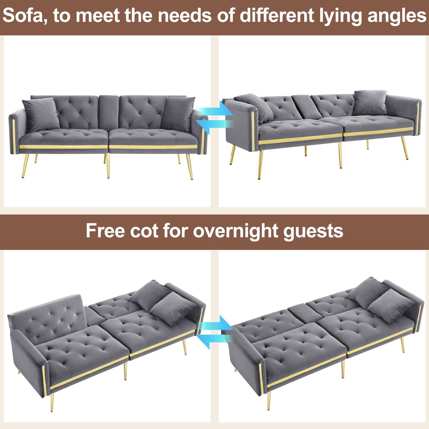 Grey Velvet Two-Seater Sofa Bed - image 1