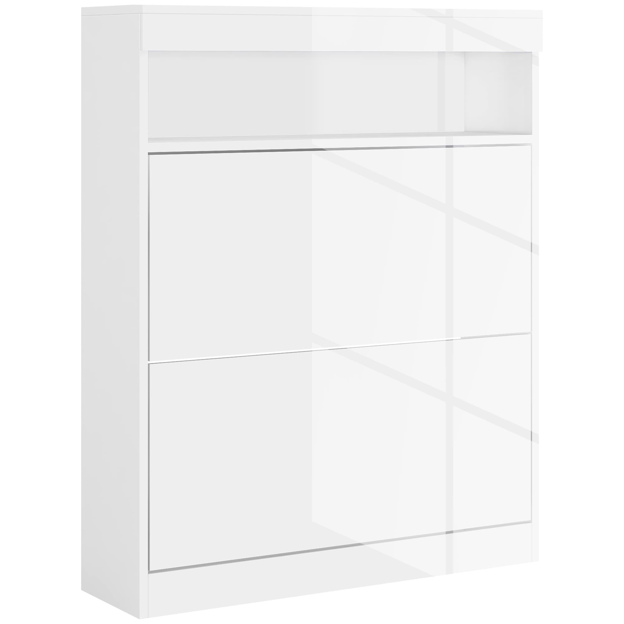 Shoe Storage Cabinet for 16 Pairs, High Gloss White - High Gloss White