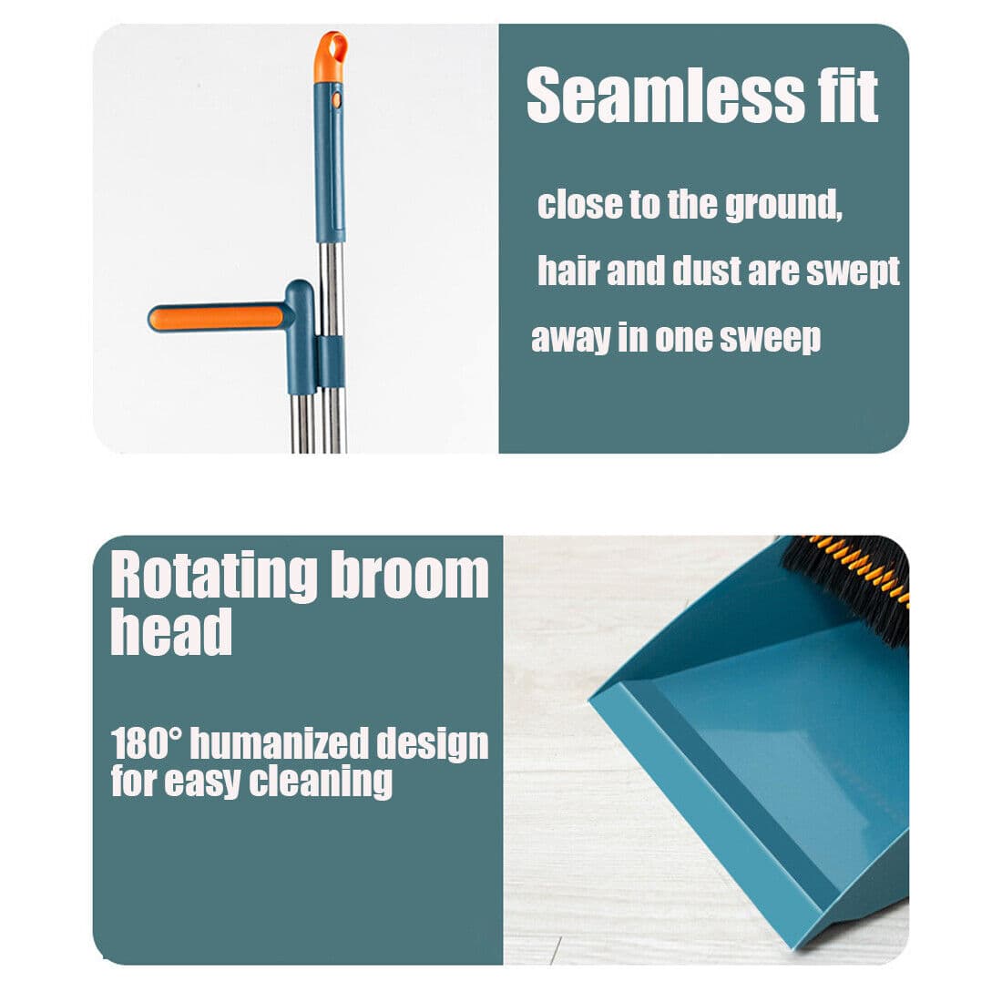 Long-Handle Broom and Dustpan Set with Rotating Head and Squeegee - image 1