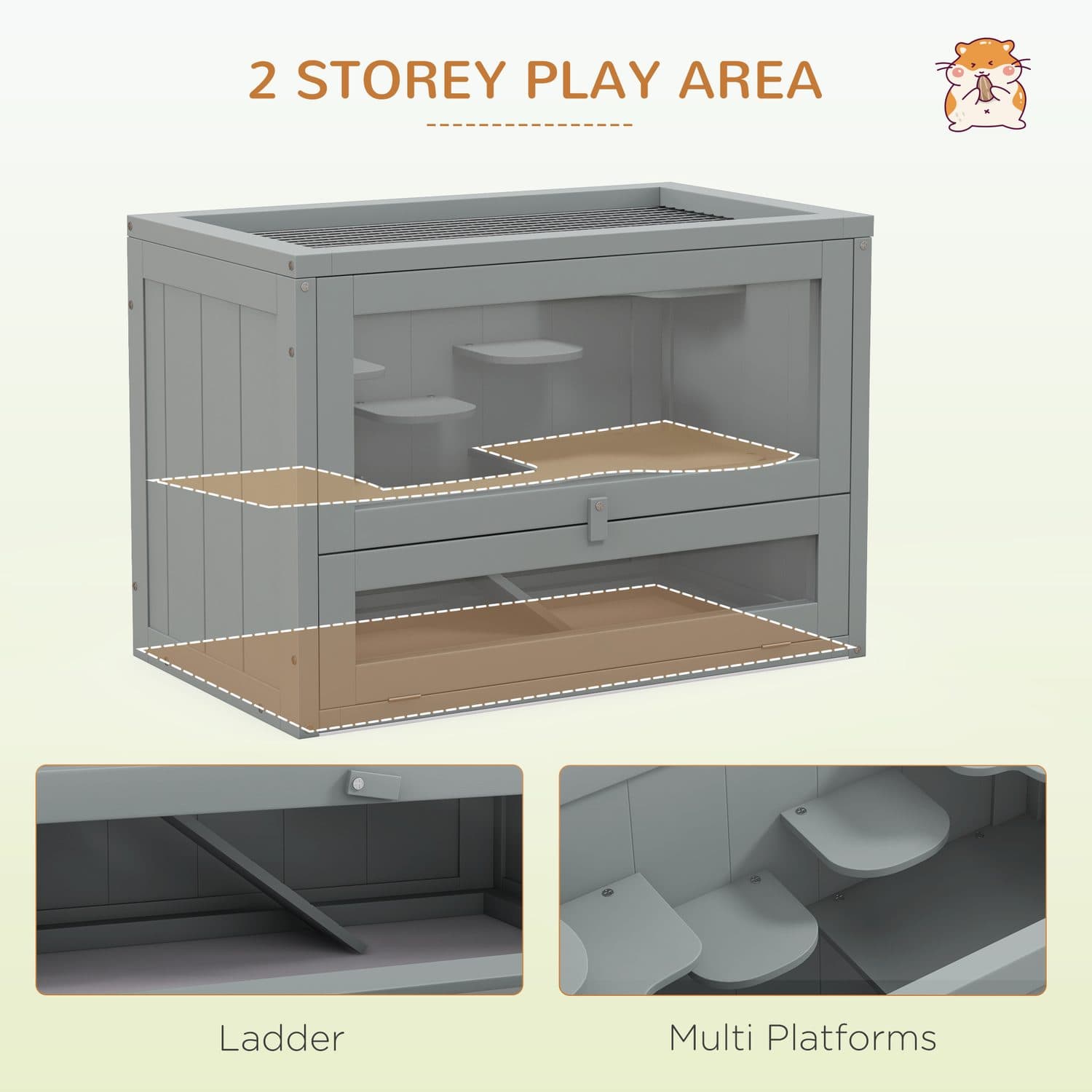PawHut Wooden Hamster Cage with Ramp and Sunroof - image 5