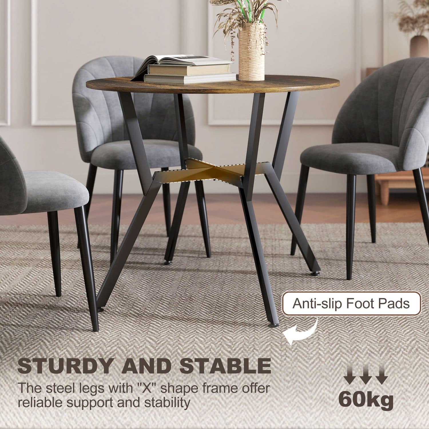 Industrial-Style Round Dining Table for Two, 90cm - image 4