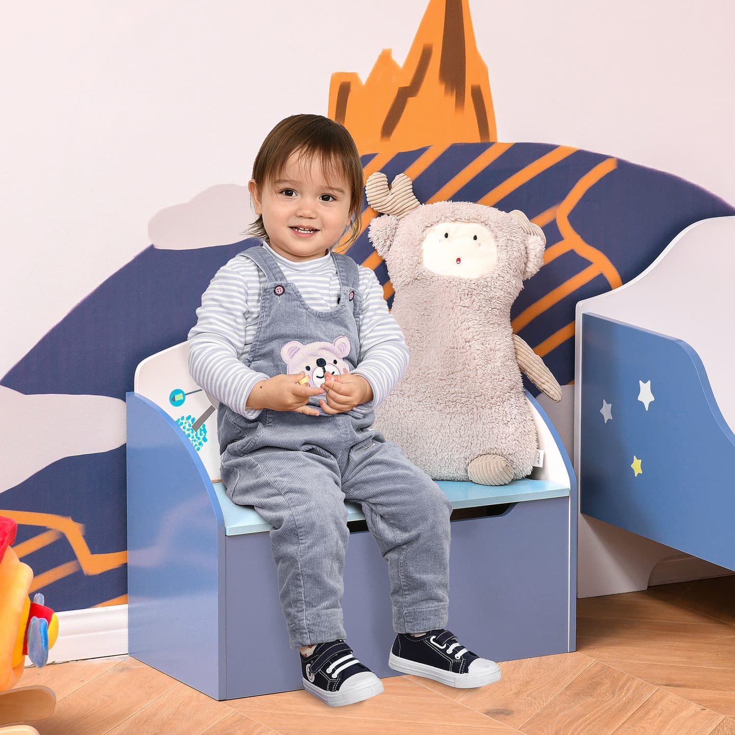 Blue Wooden Toy Box Bench - image 5