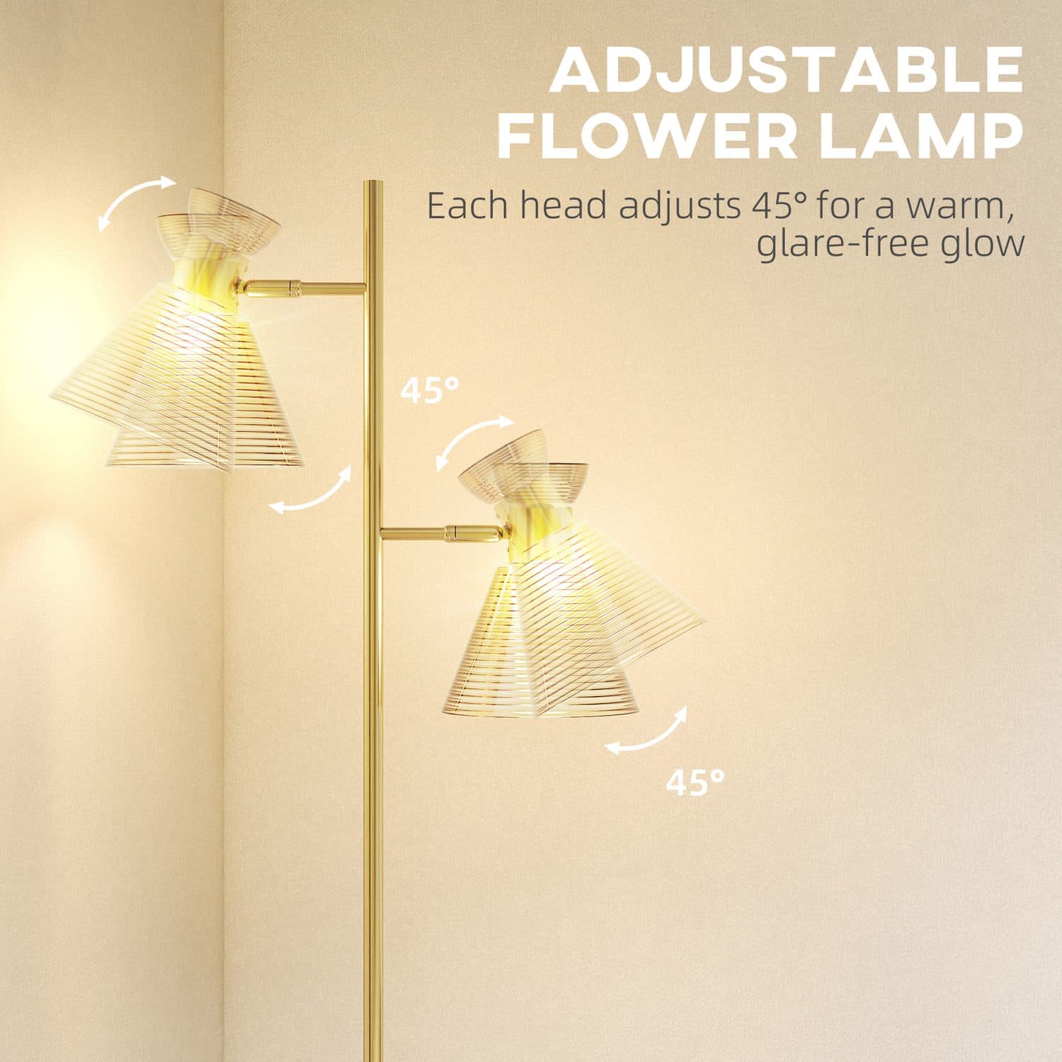 Gold dual head floor lamp with warm glass shades - image 1
