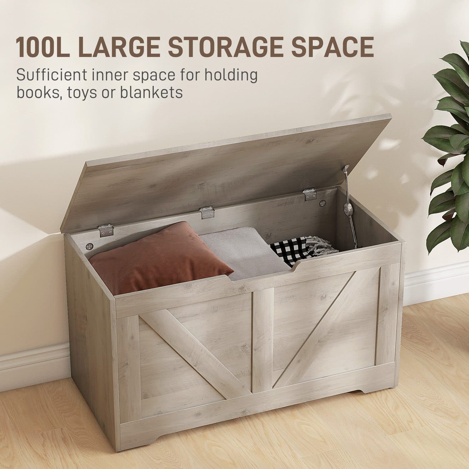 Light Grey 100L Storage Chest with X-Cross Farmhouse Panels - image 3