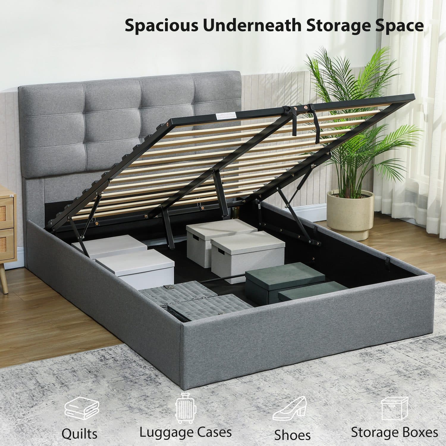 Grey Double Ottoman Bed - image 5
