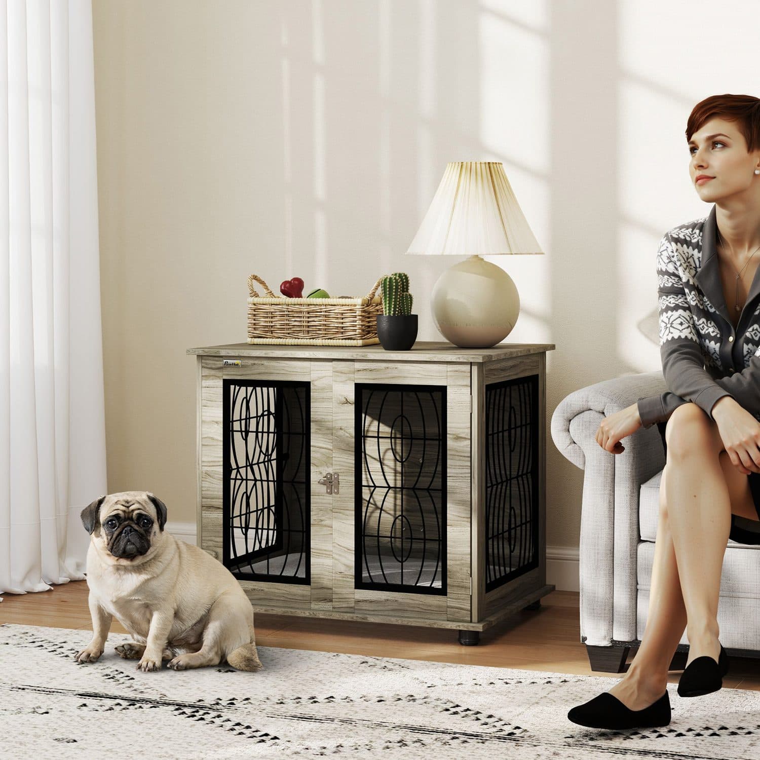 PawHut Indoor Dog Crate End Table with Lockable Doors - image 5