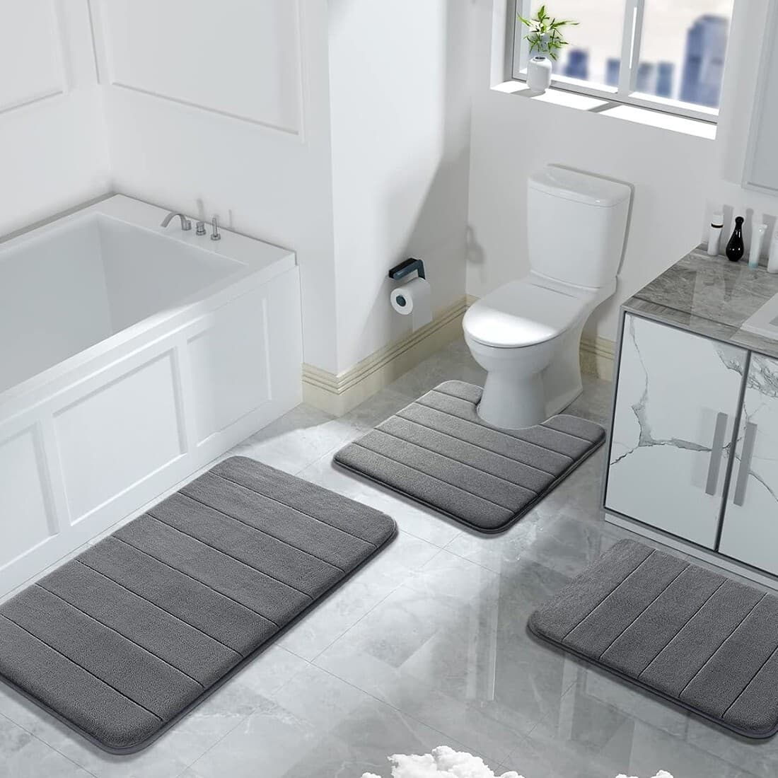 Memory Foam Bath Mat Set — 3-Piece Non-Slip Black Bathroom Rugs - image 3