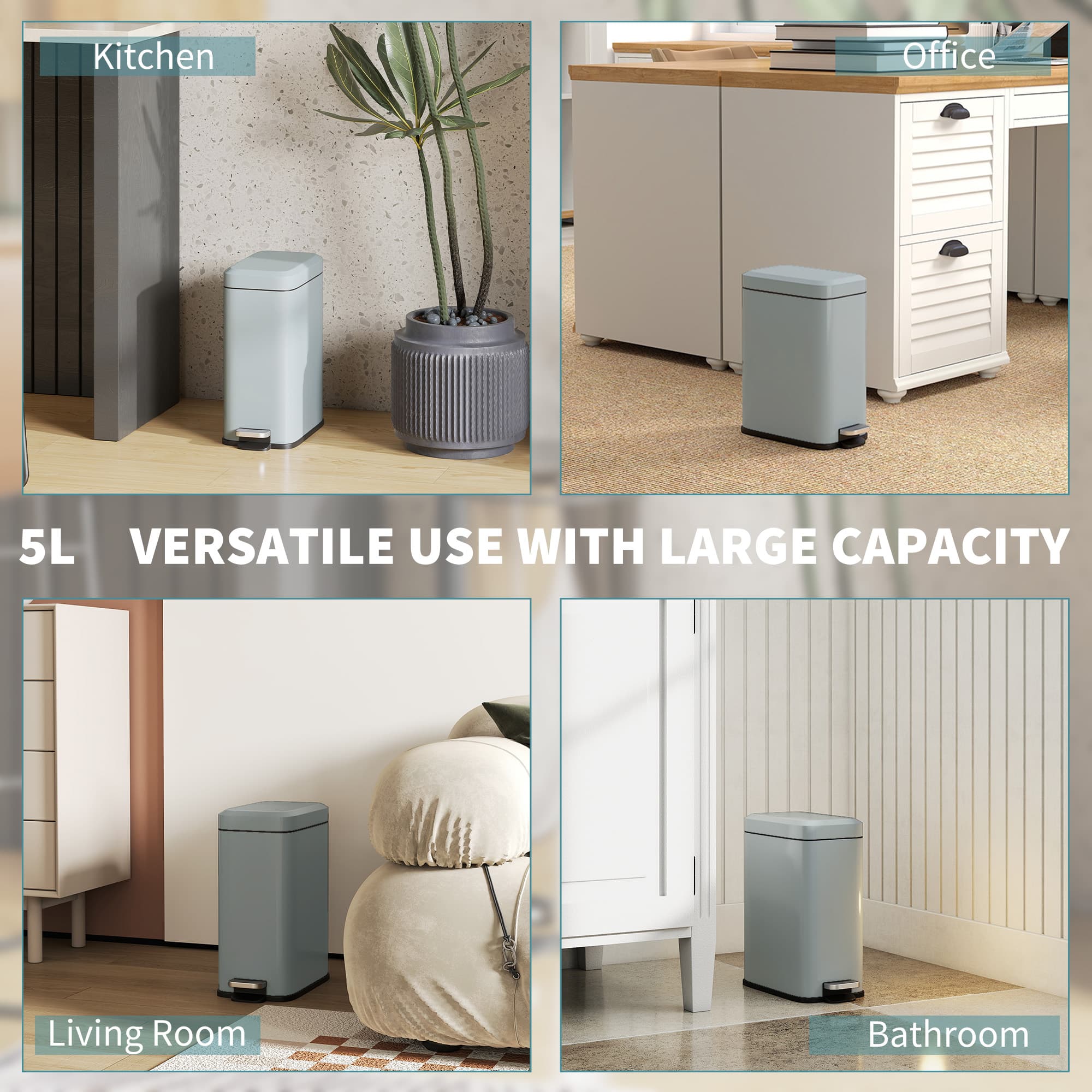 5L Steel Pedal Bin with Removable Inner Bucket — Grey - image 4