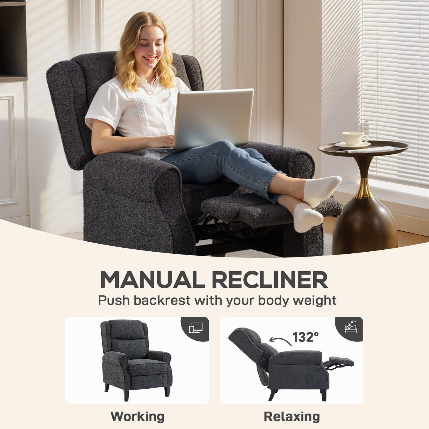 Dark Grey Teddy Fleece Recliner - image 3