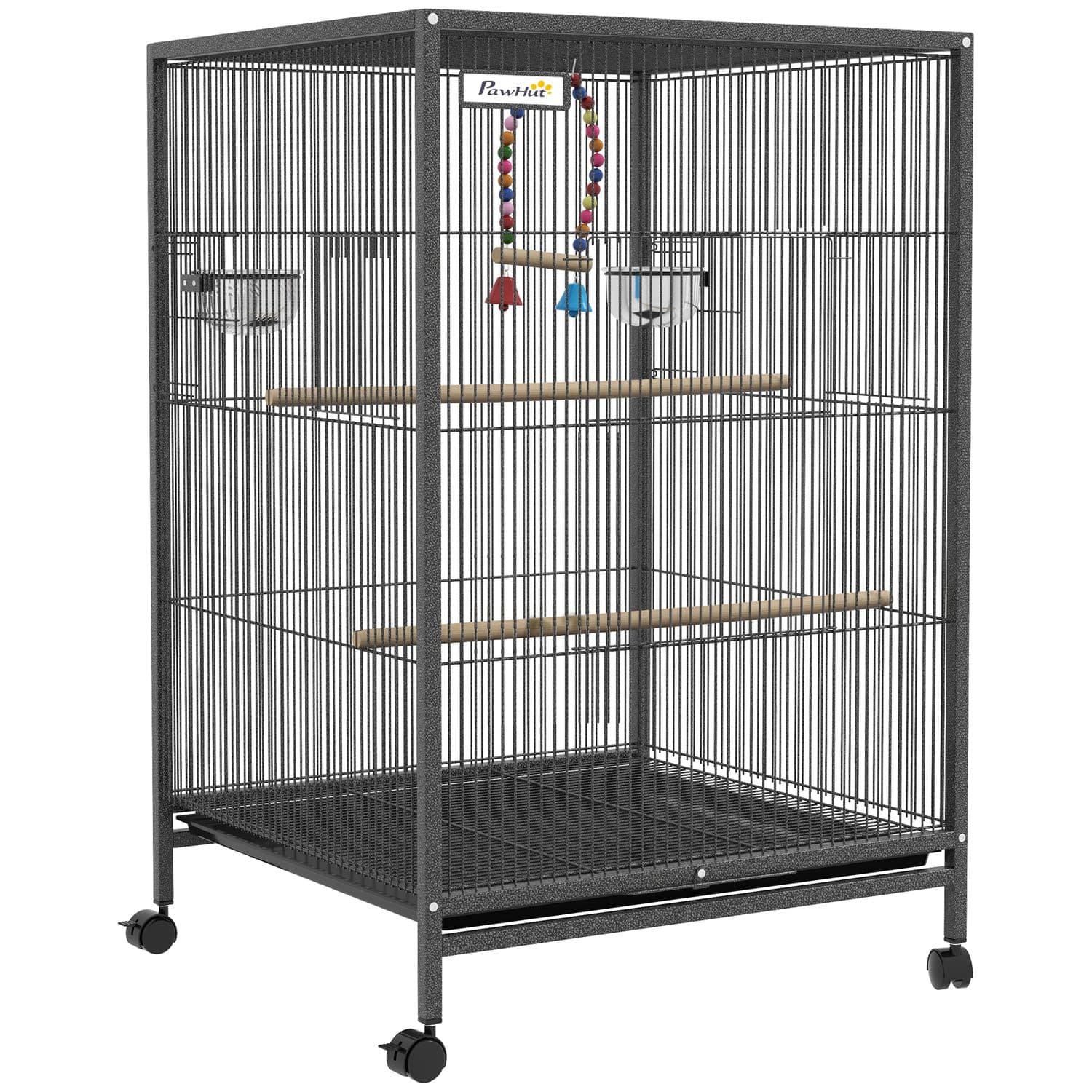 PawHut Spacious Bird Cage with Rolling Stand and Perches