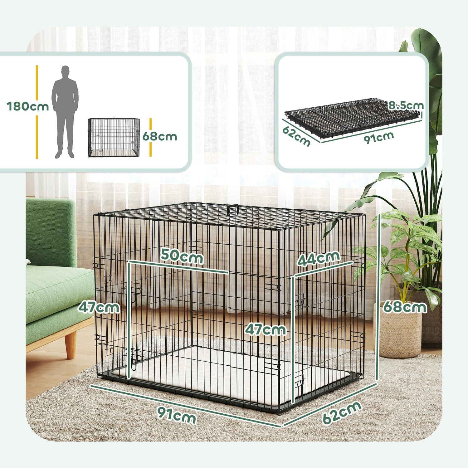 Foldable Dog Crate with Two Doors and Soft Cushion - image 3