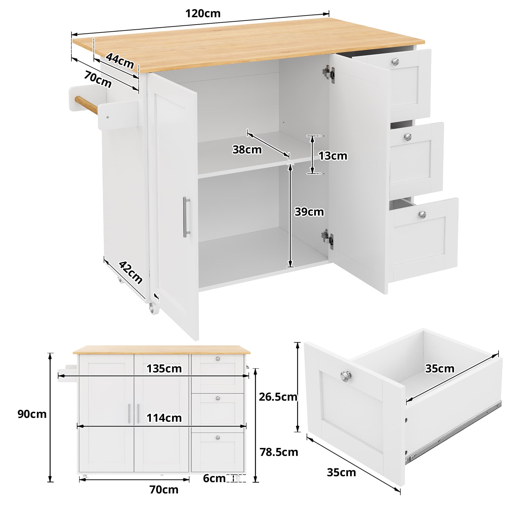 Kitchen Island on Wheels with Foldable Worktop - image 1