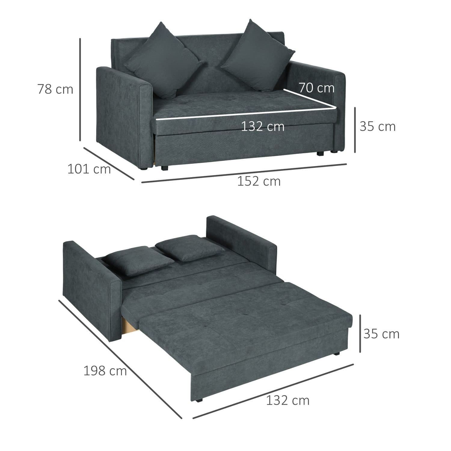 Dark Grey 2 Seater Sofa Bed - image 5