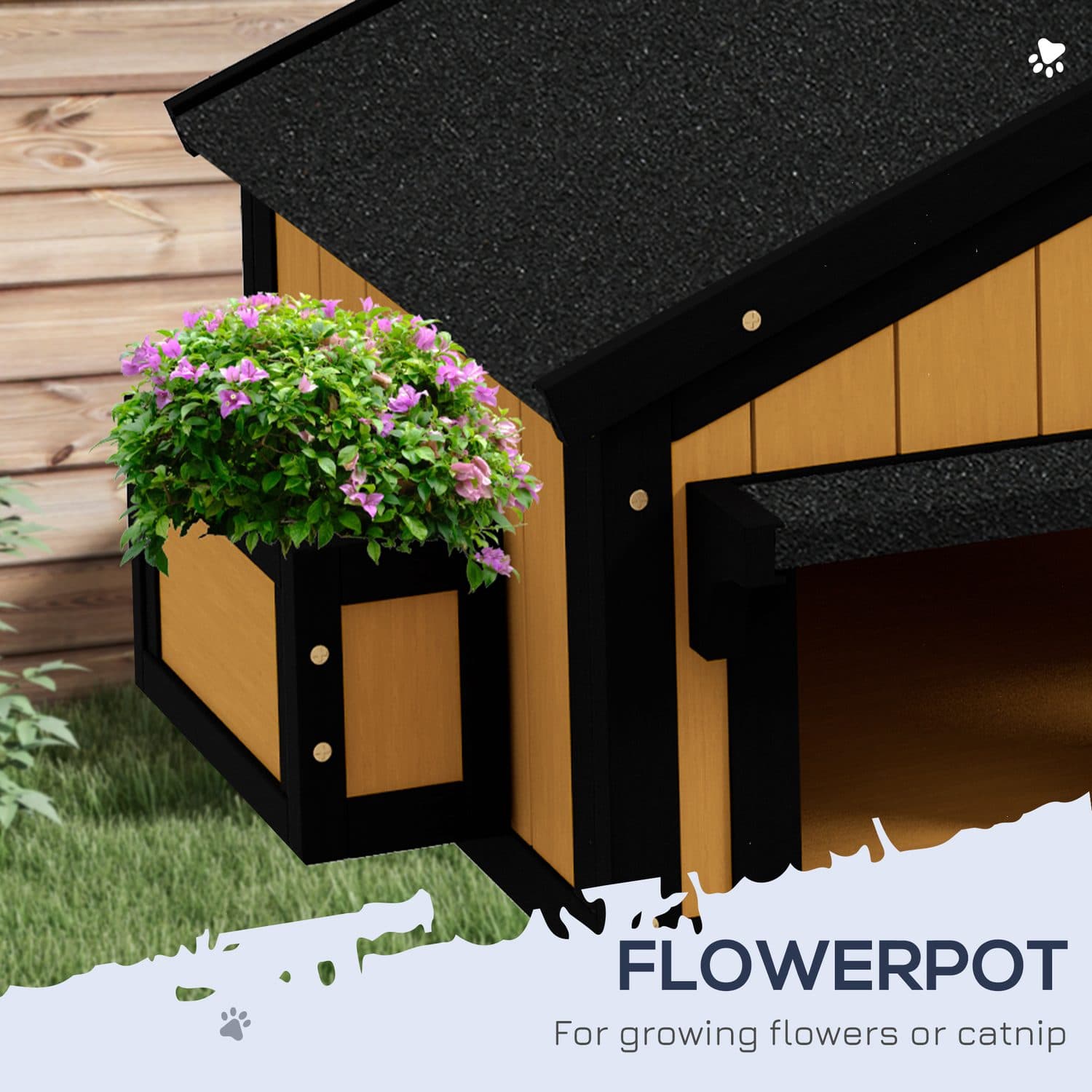 PawHut Wooden Outdoor Cat House With Multiple Entrances - image 2