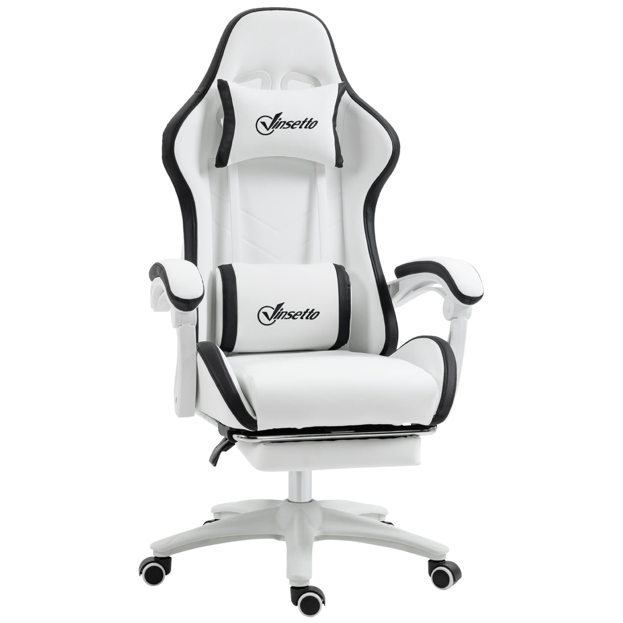 Reclining Gaming Chair with Pull-Out Footrest and Lumbar Pillow - Black