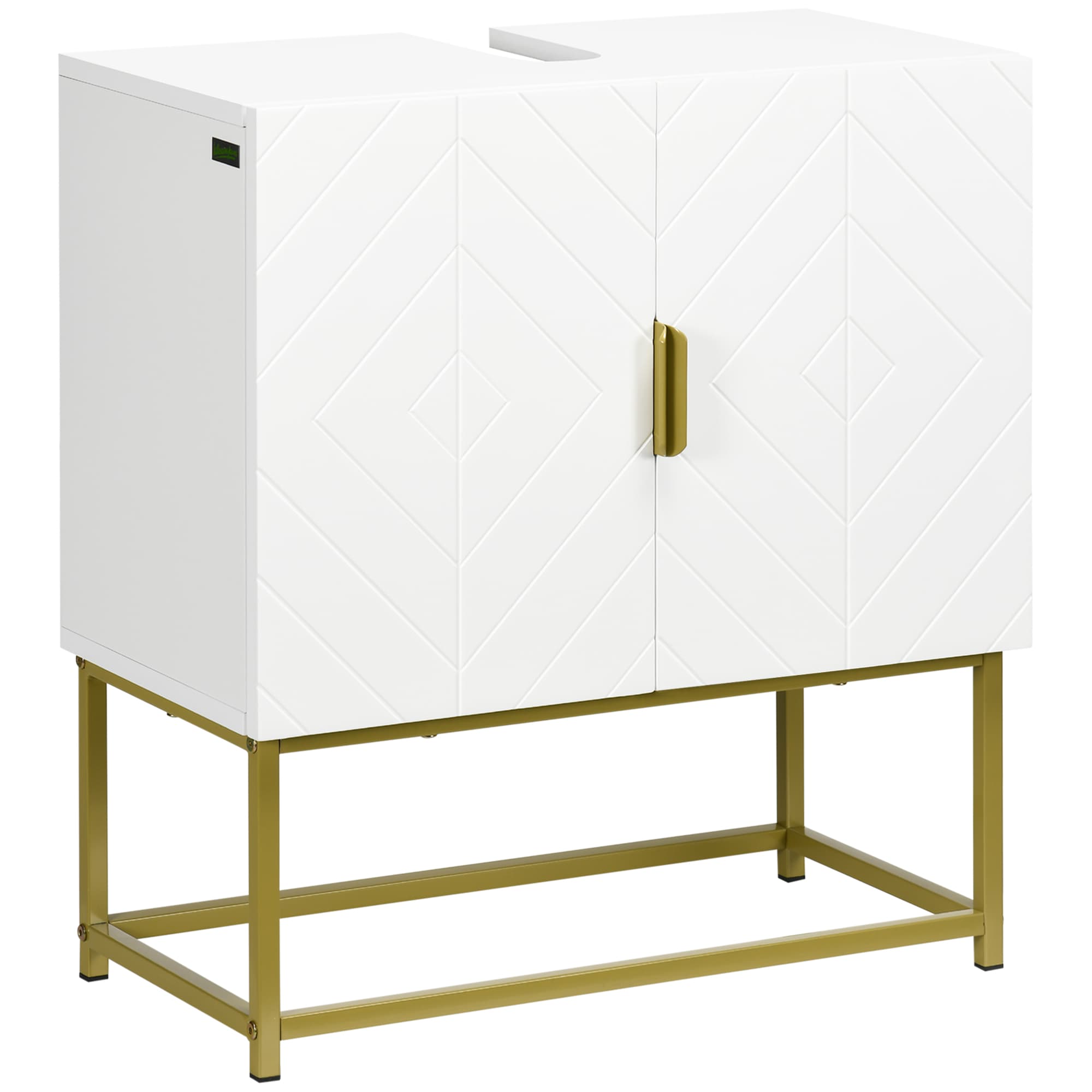 White Under Sink Cabinet with Gold Frame