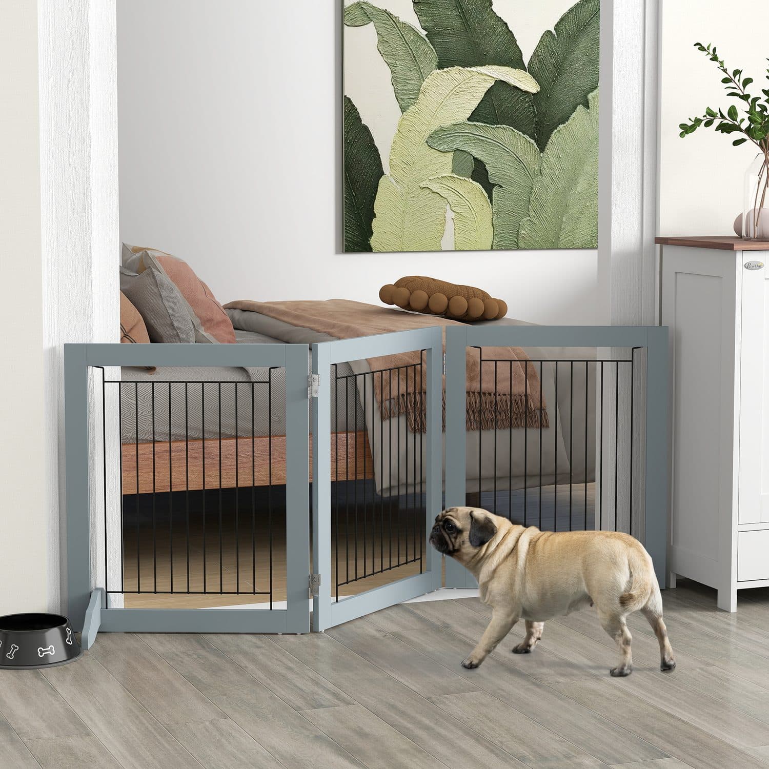 Grey Foldable Pet Gate with Three Hinged Panels - image 4