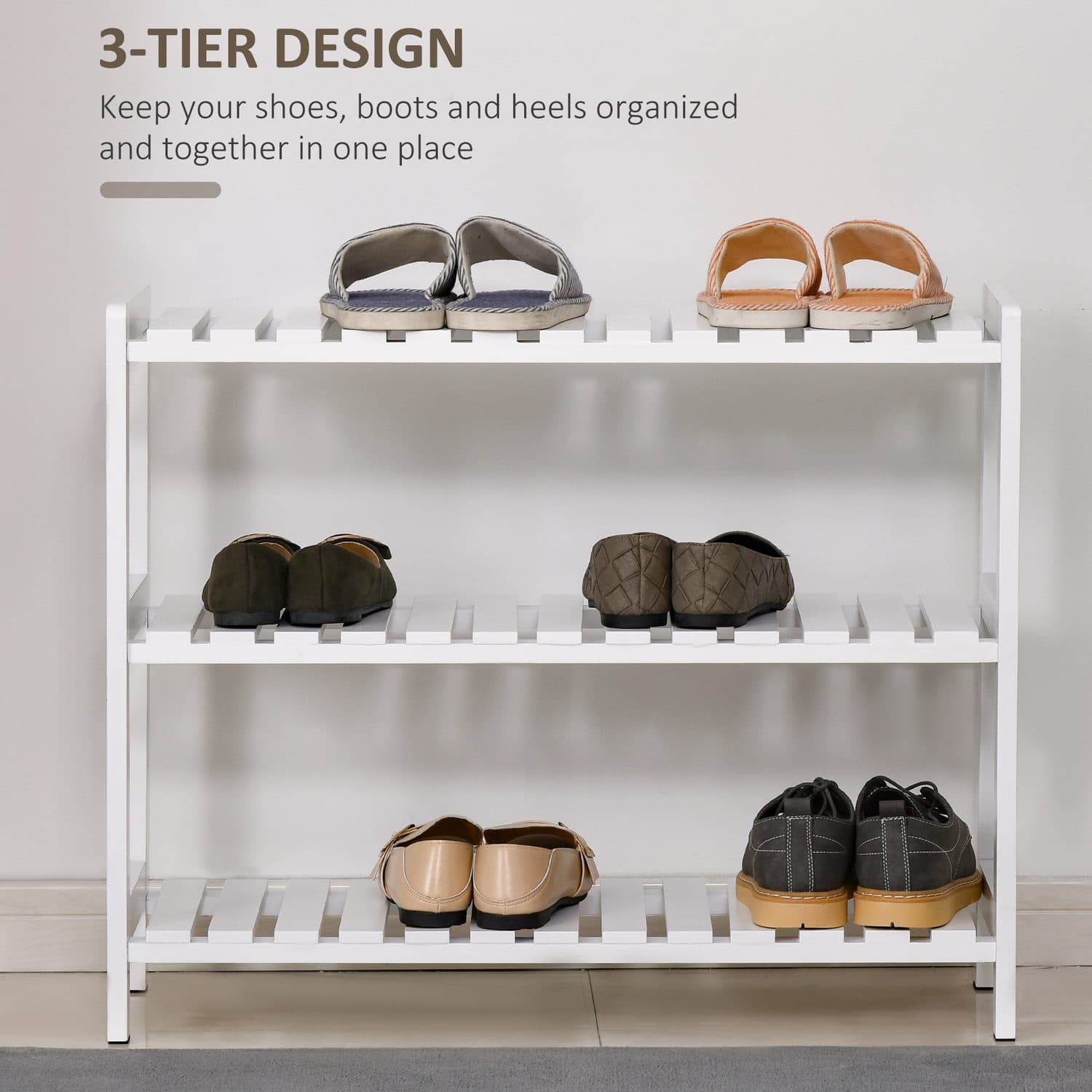 White Open Shoe Rack with Three Slatted Shelves - image 5