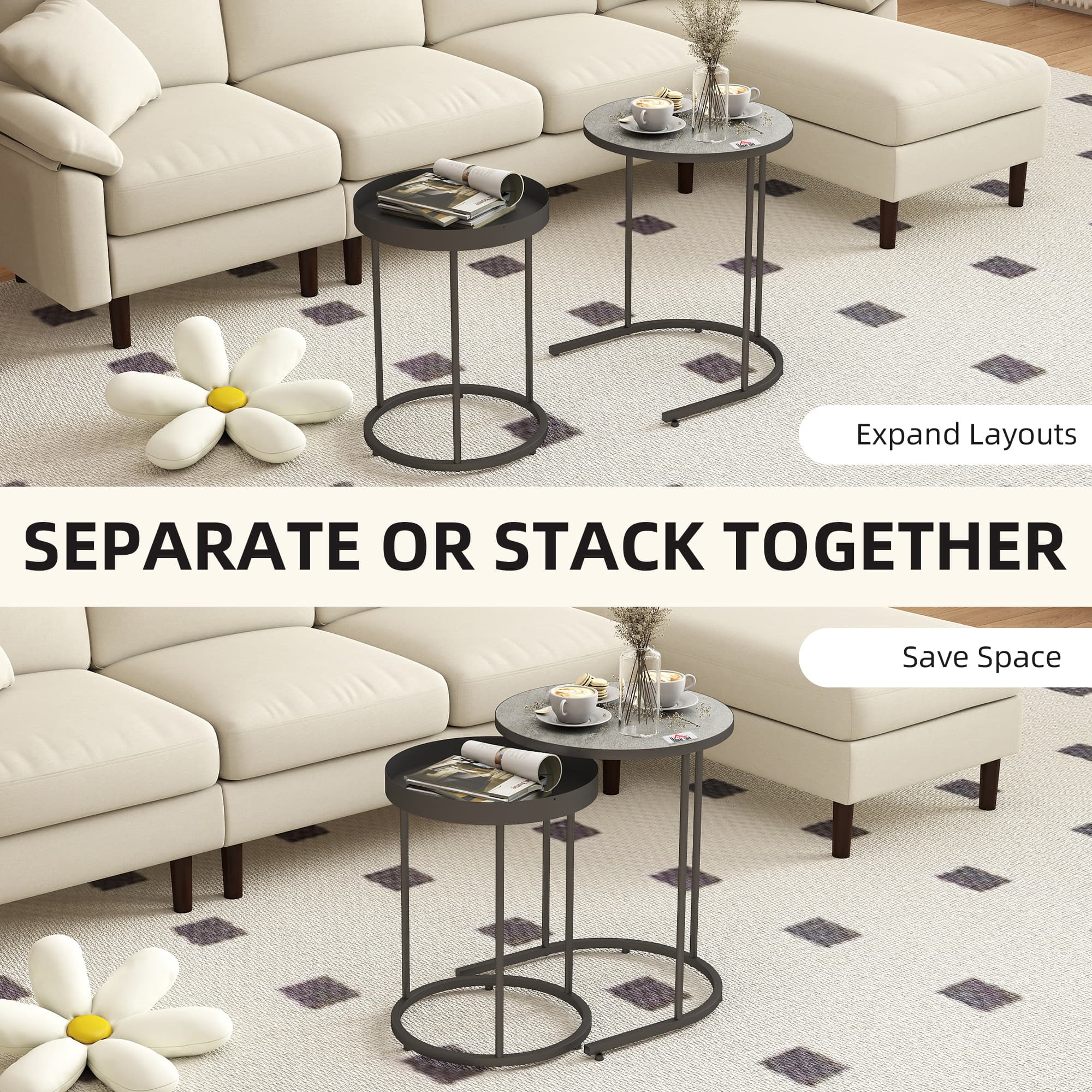 Round Industrial Nesting Table Set — Grey and Black - image 5