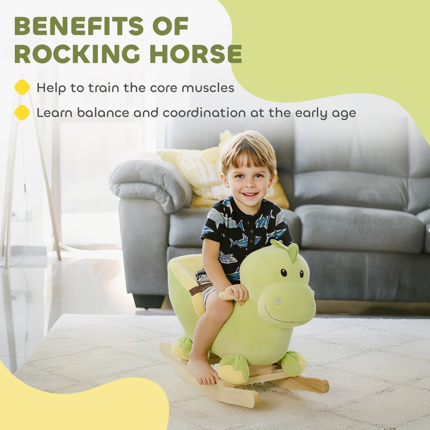 Soft Plush Dinosaur Rocking Toy with Wooden Base and Safety Buckle - image 1