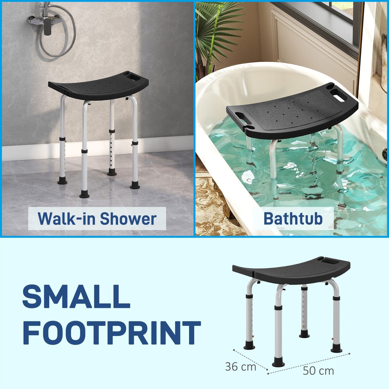 Aluminium Shower Stool, Height Adjustable, Black - image 2