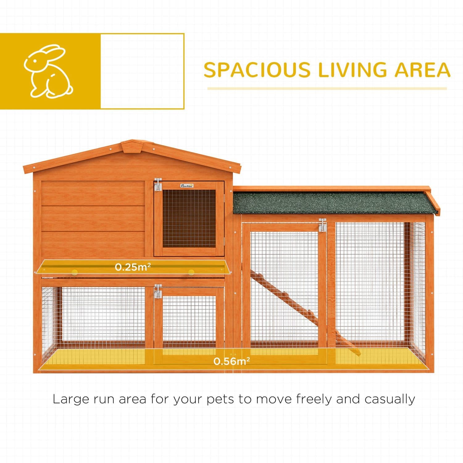 PawHut Two-Tier Rabbit Hutch with Run, Orange - image 3